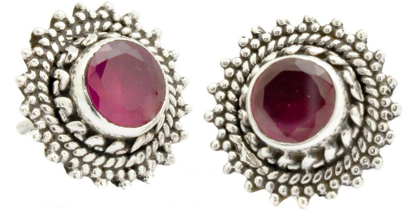 YugshaJewels Elegant YJE-1346 Ruby Sterling Silver Stud Earring
