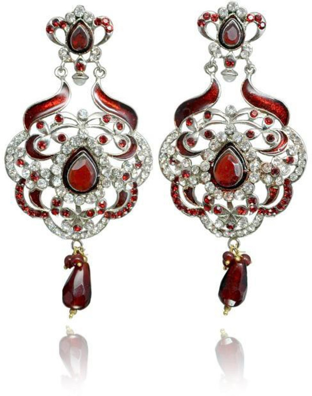 Jaipur Mart Latest Designer Jewelry Maroon Crystals Pearls and Meena Brass Drops & Danglers