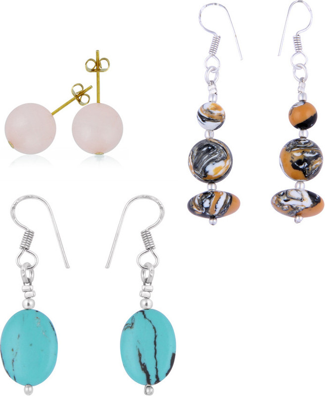 Pearlz Ocean Hawaiian Delight 2.5 Inches HowliteDyed Quartzite Gemstone Beads Studs Alloy Earring Set