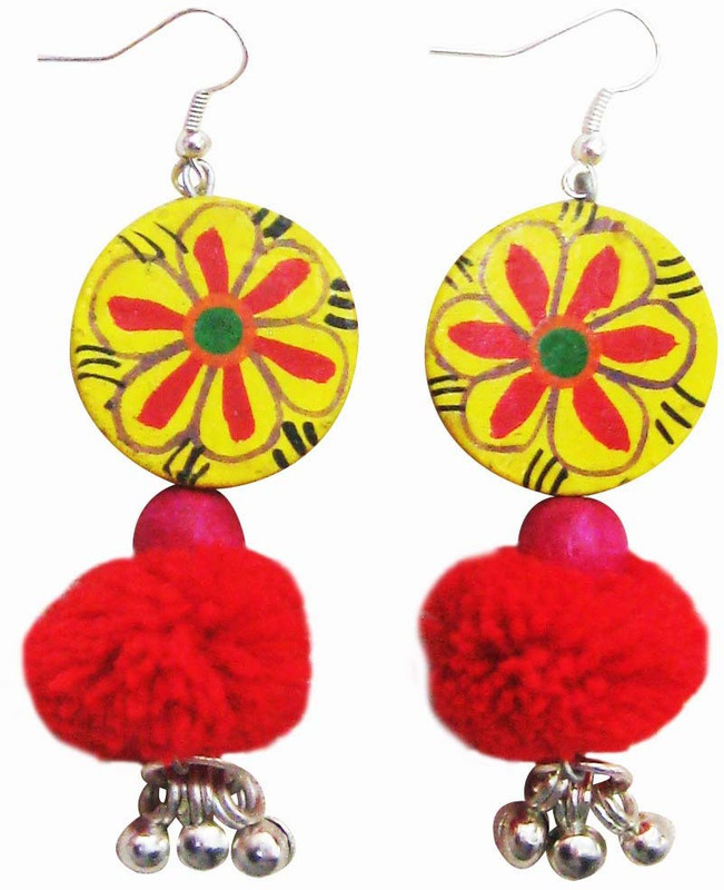 Juhi Malhotra Yellow Dazzle Wood Drops & Danglers