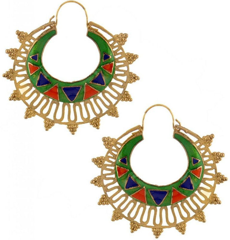the jewelbox Designer Green Brass Hoop Earring