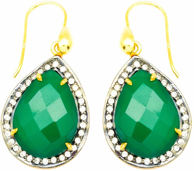 YugshaJewels Elegant YJE-1307 Onyx, Cubic Zirconia Brass Drops & Danglers