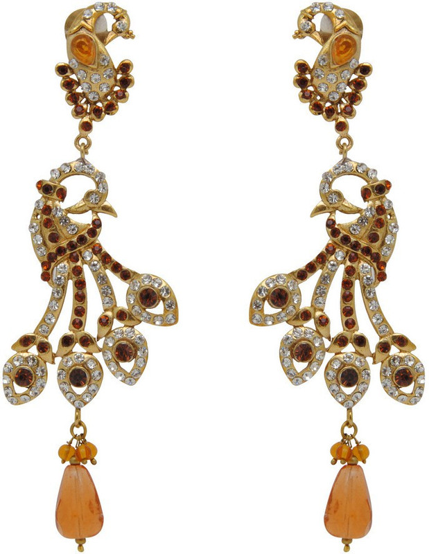 Jaipur Mart Golden Peacock Style Hanging Brass Drops & Danglers