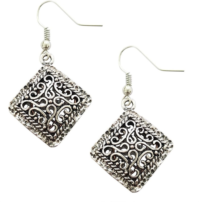Mehrunnisa Oxidized Silver Toned Square For Girls Metal Drops & Danglers