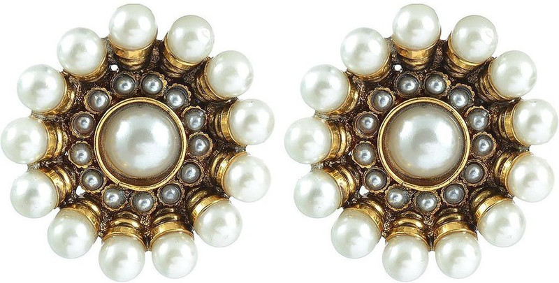 the jewelbox Round Stud Pearl Brass Drops & Danglers