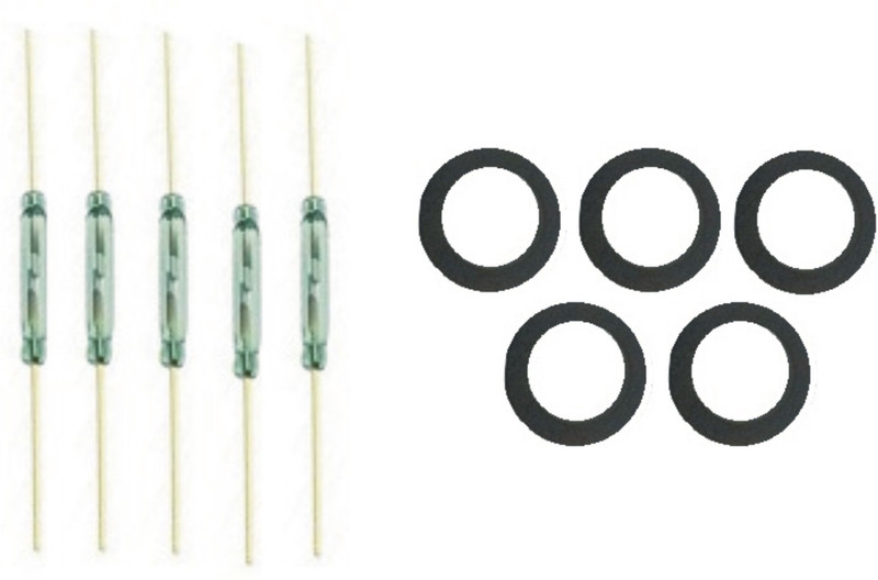 Acme Electronics REED SWITCHES 14mm Glass Magnetic + RING MAGNETS - 5 Pieces each Electronic Components Electronic Hobby Kit