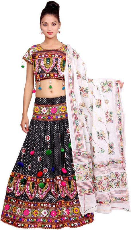 RTD Self Design Semi Stitched Lehenga, Choli and Dupatta Set(Black)