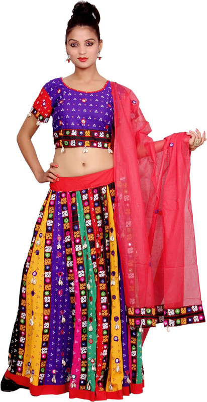 RTD Embroidered Semi Stitched Lehenga, Choli and Dupatta Set(Purple)