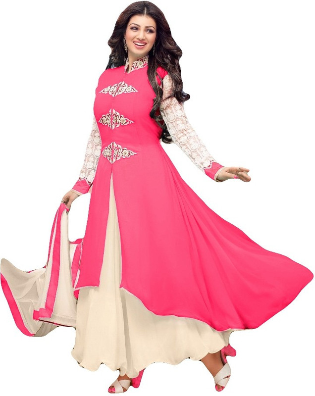SItaram Georgette Embellished, Embroidered, Solid Kurta with Jacket & Bottom Material(Unstitched)