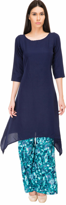 Adyuth Casual Solid Women Kurti(Blue)