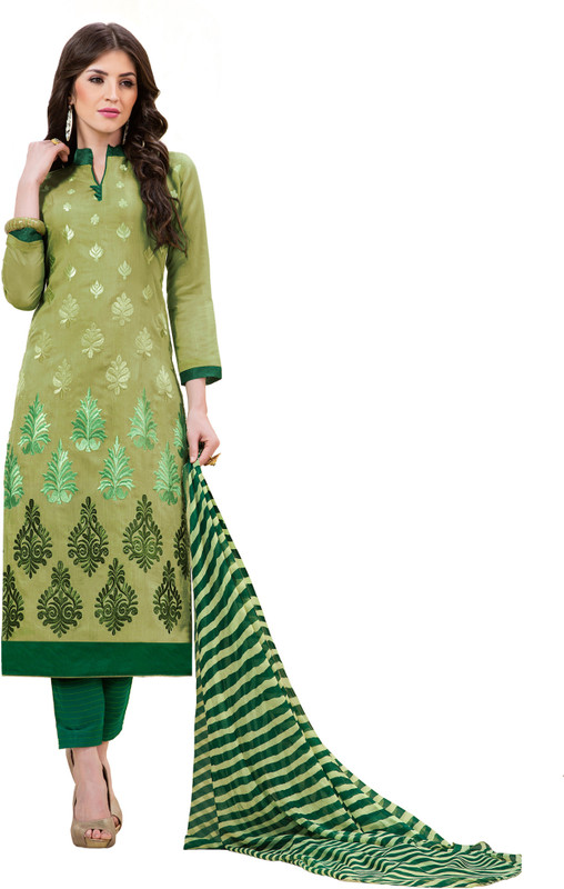 Women Latest Fancy Designer Poly Chanderi Embroidered, Embellished Salwar Suit Material(Unstitched)