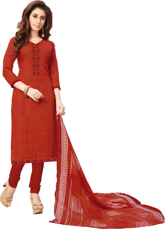 Women Latest Fancy Designer Salwar Suit Cotton Blend Self Design Salwar Suit Material(Semi Stitched)