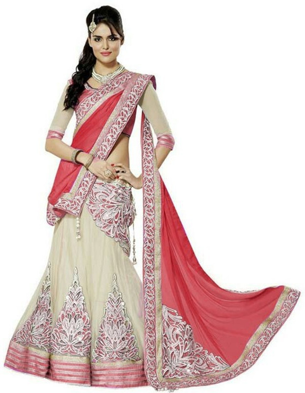 Egaleyes Embroidered Semi Stitched Lehenga Choli(Red)