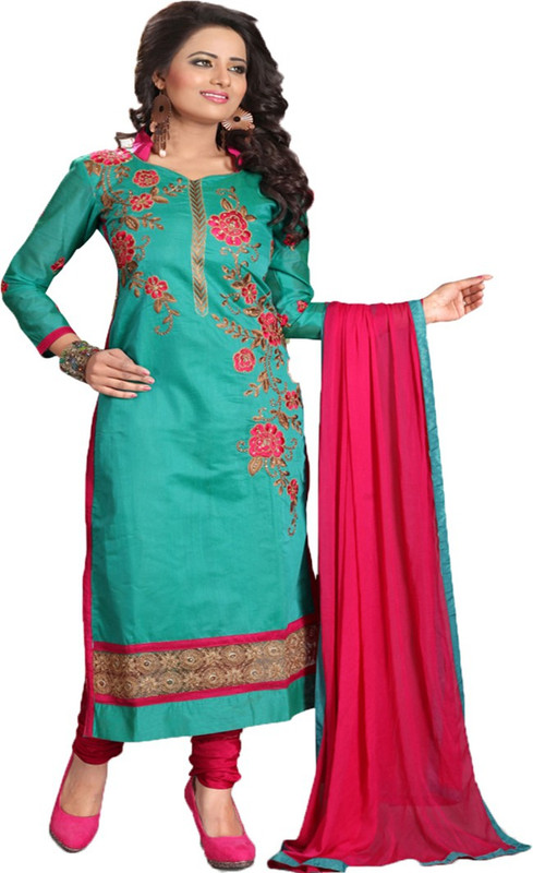 Araja Poly Chanderi Embroidered Salwar Suit Material(Unstitched) Araja Poly Chanderi Embroidered Salwar Suit Material(Unstitched)