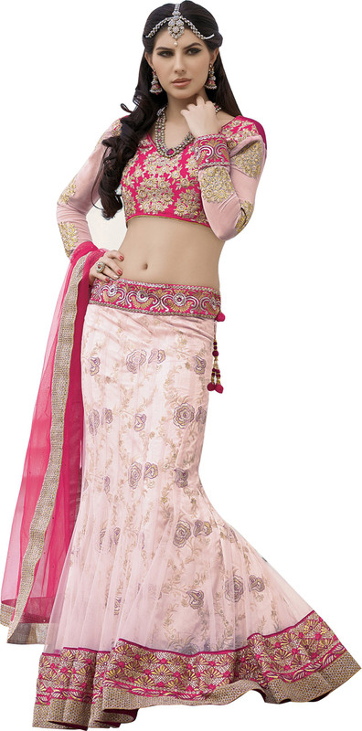 Khoobee Self Design, Embroidered, Embellished Semi Stitched Lehenga Choli(Pink)