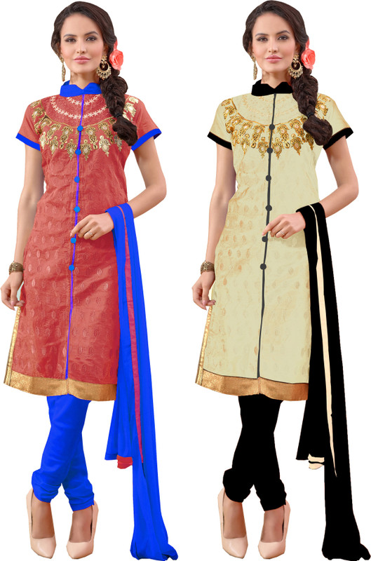 Lovelylook Poly Chanderi Embroidered Salwar Suit Material(Unstitched) Lovelylook Poly Chanderi Embroidered Salwar Suit Material(Unstitched)