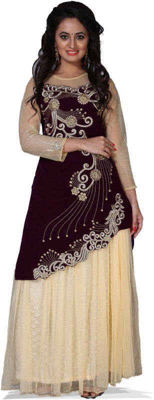 Shree Creation Embroidered Semi Stitched Lehenga Choli(Brown, Yellow)