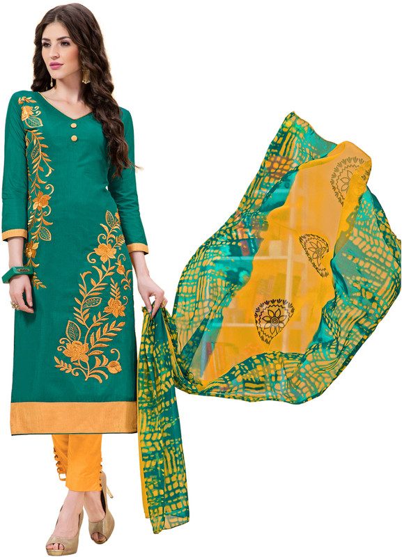 Women Latest Fancy Designer Salwar Suit Poly Chanderi Embroidered, Embellished Salwar Suit Material(Semi Stitched)