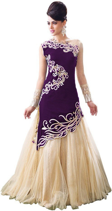 Shree Creation Embroidered Semi Stitched Ghagra Choli(Purple, Beige)