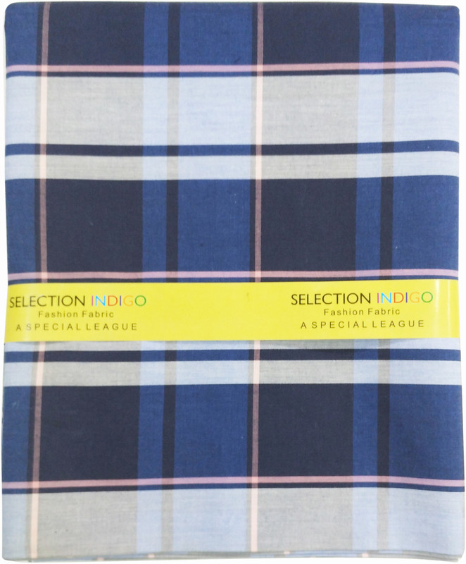 Selection Indigo Cotton Blend Checkered Shirt Fabric(Unstitched)