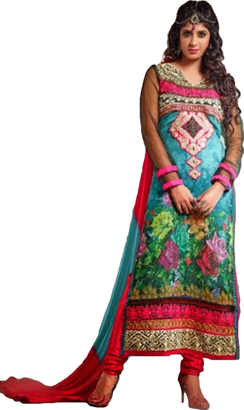 Tulip Collections Poly Georgette Embroidered, Floral Print Salwar Suit Material(Semi Stitched) Tulip Collections Poly Georgette Embroidered, Floral Print Salwar Suit Material(Semi Stitched)