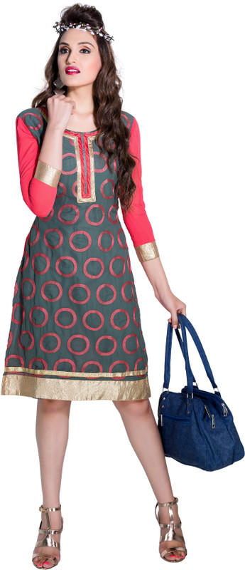Parisha Casual Self Design, Embroidered Women Kurti(Pink, Grey)
