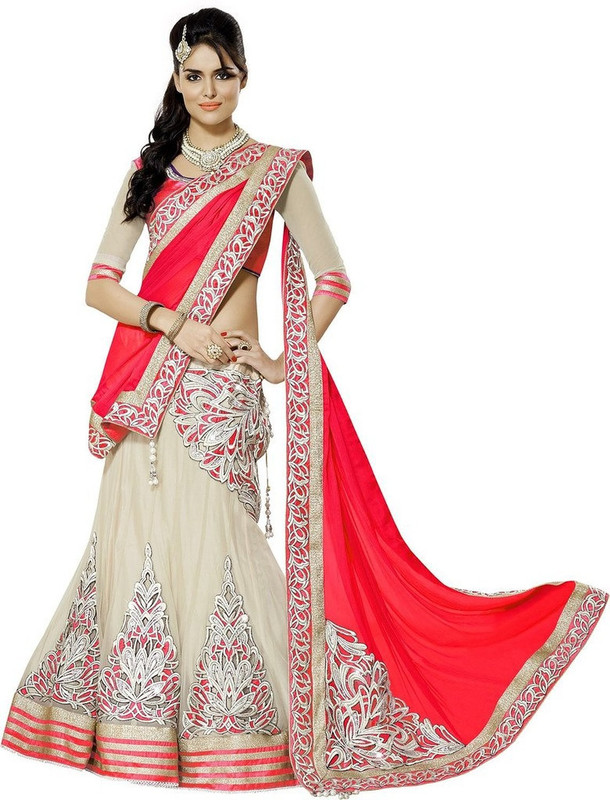 Santosafashion Embroidered Semi Stitched Lehenga, Choli and Dupatta Set(Multicolor)