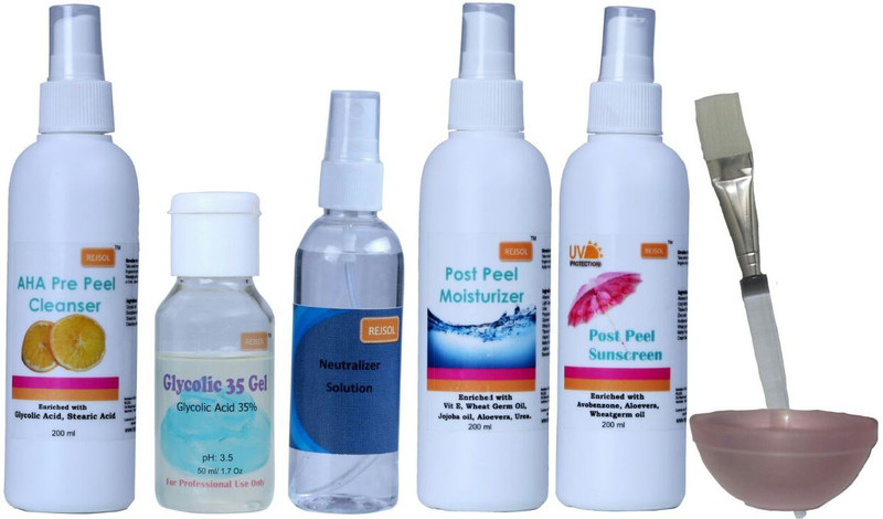REJSOL Glycolic Acid Peel 35% Gel 50 ml with Neutralizer, Pre Peeling Cleanser, Moisturizer , Sunscreen(750 ml)