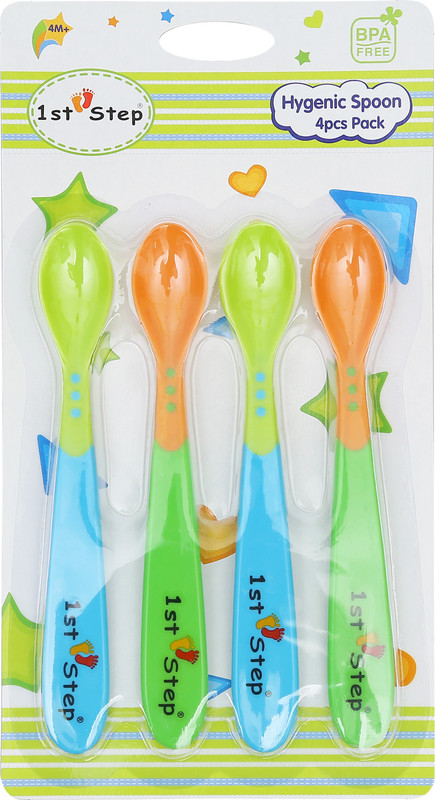 1st Step Hygienic Spoon (4 pcs Pack) - Food Grade Plastic(Green, Blue)