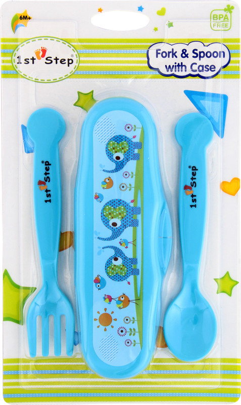1st Step Fork and Spoon with Case - Plastic(Blue)
