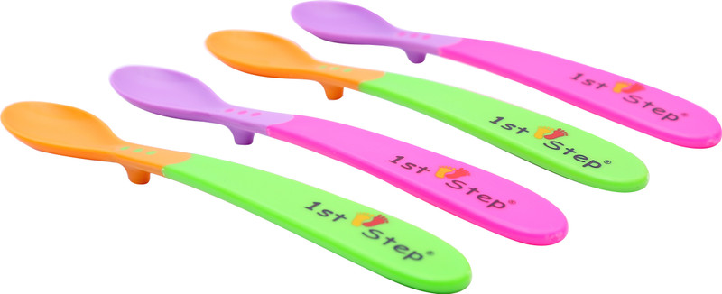 1st Step Hygienic Spoon (4 pcs Pack) - Food Grade Plastic(Green, Pink)