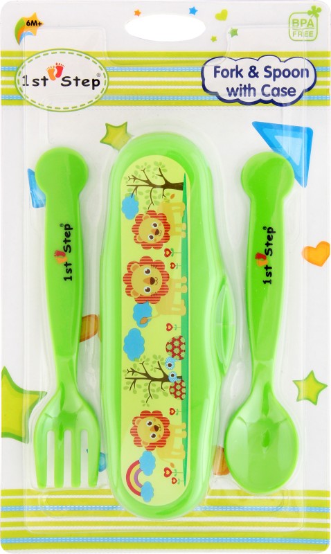 1st Step Fork and Spoon with Case - Plastic(Green)