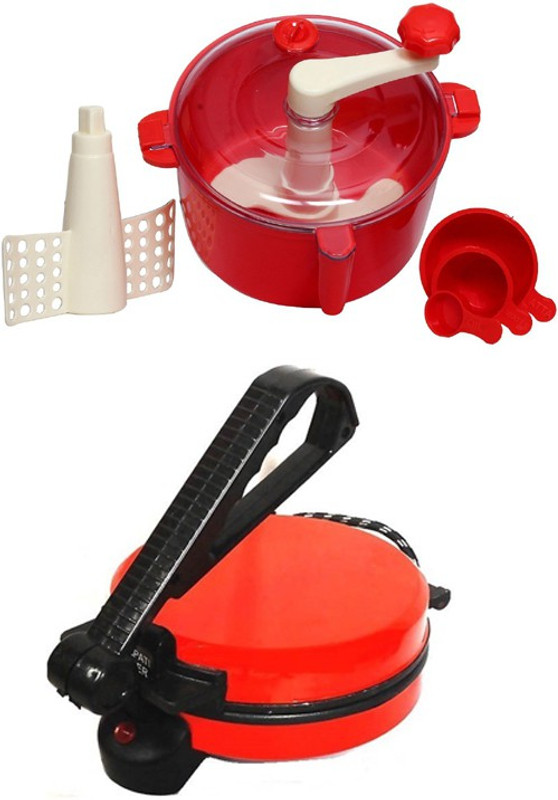 Eco Shopee COMBO OF RED ROTIMAKER WITH RED DOUGH MAKER Roti/Khakhra Maker(Red)