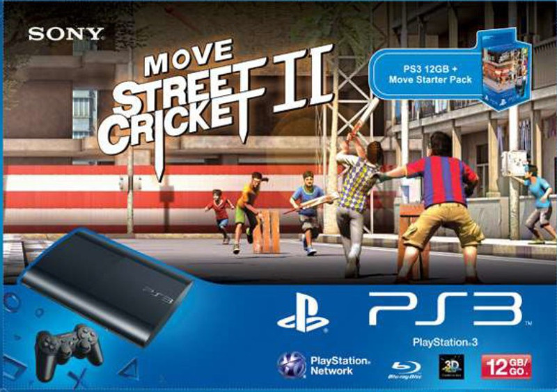 Sony PlayStation 3 (PS3) 12 GB with Move Street Cricket II(Black)