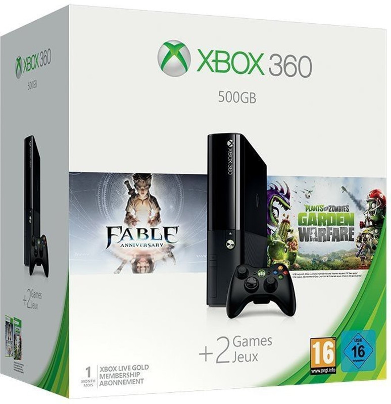 Microsoft Xbox 360E 500 GB with Fable Anniversary and Plants vs Zombies: Garden Warfare(Black)
