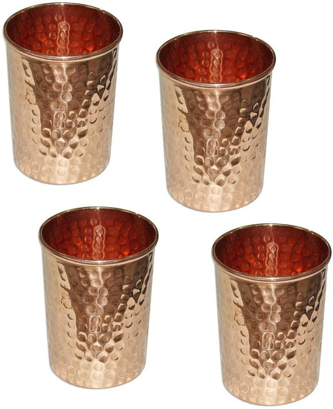 jaiguruji Handmade Pure Copper Hammered Tumbler -Serving & Drinking/ Home/ Hotel /Restaurant Set of 4 Glass Set(Copper, 250 ml, Gold, Pack of 4)