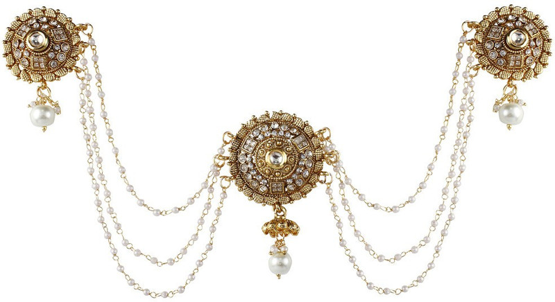 9blings Bollywood Bridal Cubic Zirconia Kundan Pearl Copper Bun Pin Hair Accessories Hair Accessory Set(Gold) 9blings Bollywood Bridal Cubic Zirconia Kundan Pearl Copper Bun Pin Hair Accessories Hair Accessory Set(Gold)