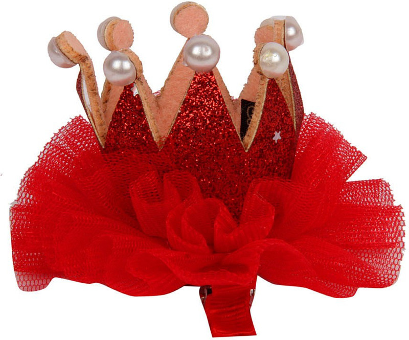 Pikaboo Pearl Studded Crown Hair Clip(Red)