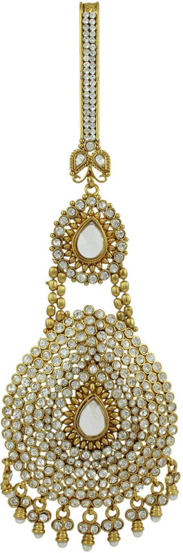 Orniza Pear Shaped Chequered Polki Juda In Neutral Color With Golden Polish Hair Pin(White) Orniza Pear Shaped Chequered Polki Juda In Neutral Color With Golden Polish Hair Pin(White)