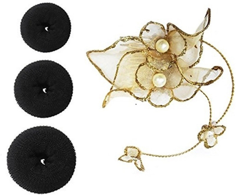 Majik Collection juda Clip Golden with Bun Donut Hair Accessory Set(Multicolor) Majik Collection juda Clip Golden with Bun Donut Hair Accessory Set(Multicolor)