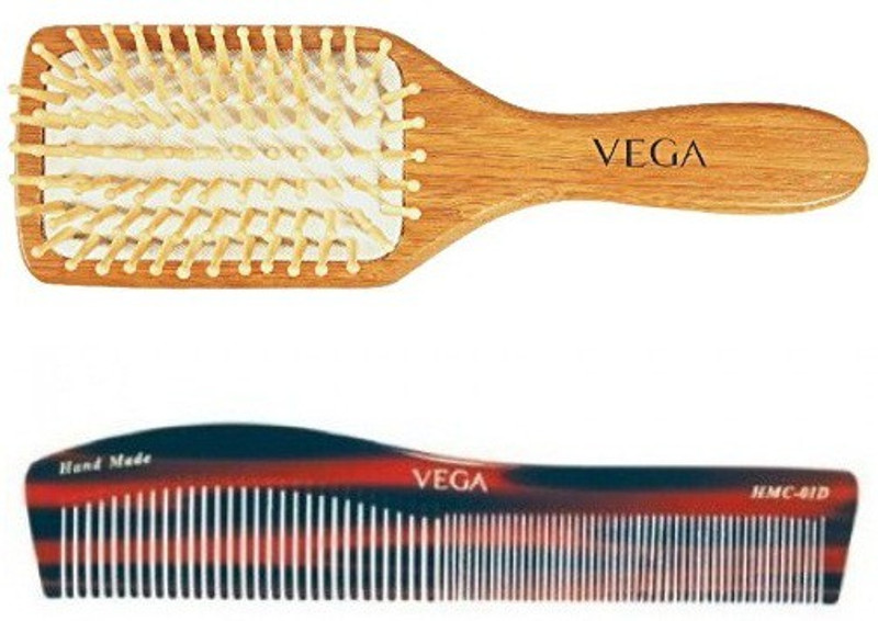 VEGA Wooden Bristle Paddle Brush - Medium & Graduated Dressing Comb
