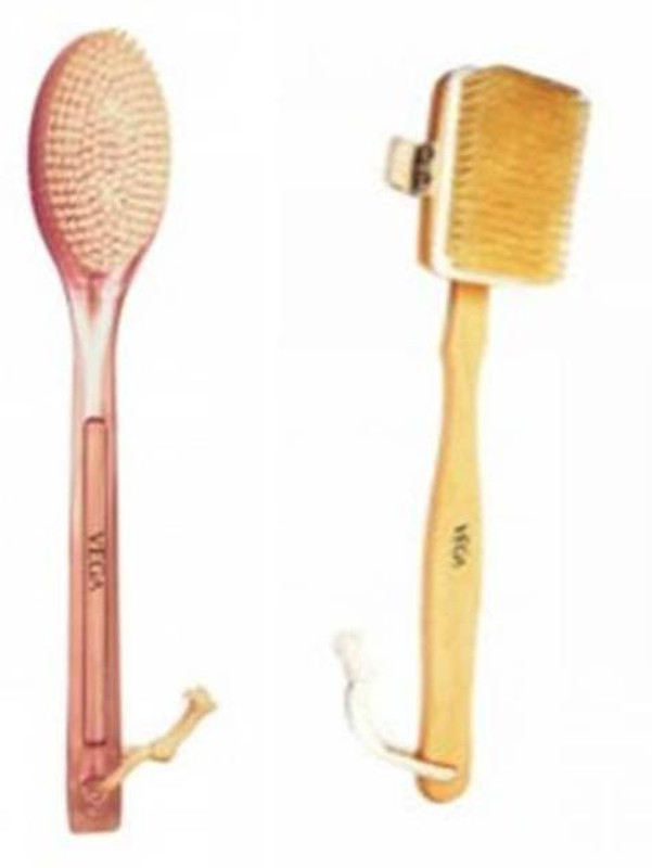 VEGA Natural Bristle Bath Brush NBA-1/3 & New Luxury Bristle Bath Brush BA-1/3 (Pack of 2)