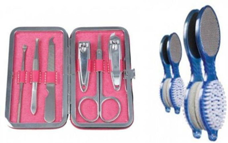 VEGA Set of 6 Manicure Tools MS-06 & Foot Scrubber 4 in 1 PD-02 (Pack of 2)