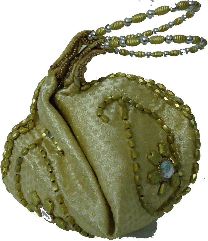 Ruhi's Creations Ruhi'S Silk Clasp Potli Pouch - Golden Cosmetic Bag(Gold) Ruhi's Creations Ruhi'S Silk Clasp Potli Pouch - Golden Cosmetic Bag(Gold)