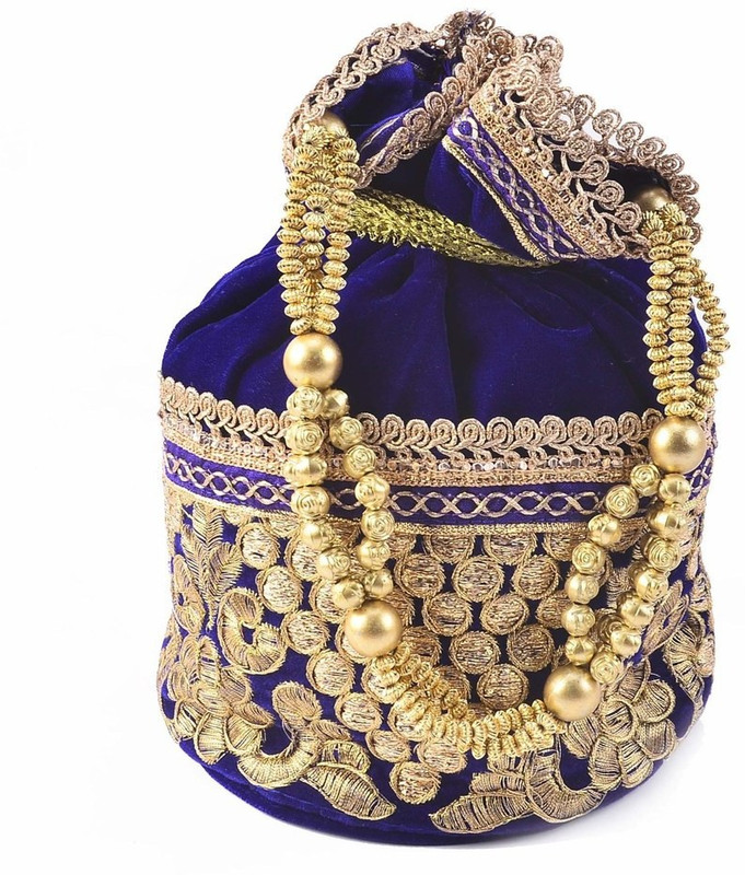 Ethnics Traditional Round Golden Blue Potli Bag Cosmetic Bag(Multicolor) Ethnics Traditional Round Golden Blue Potli Bag Cosmetic Bag(Multicolor)