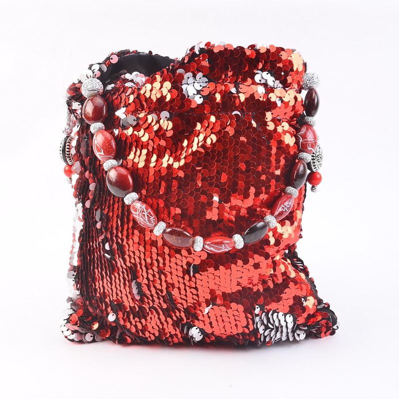 Ethnics Traditional Red Grey Sequin Potli Bag Cosmetic Bag(Multicolor) Ethnics Traditional Red Grey Sequin Potli Bag Cosmetic Bag(Multicolor)