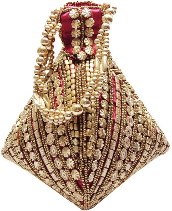 Home N Mee Maroon Beads Cosmetic Bag(Gold, Maroon) Home N Mee Maroon Beads Cosmetic Bag(Gold, Maroon)