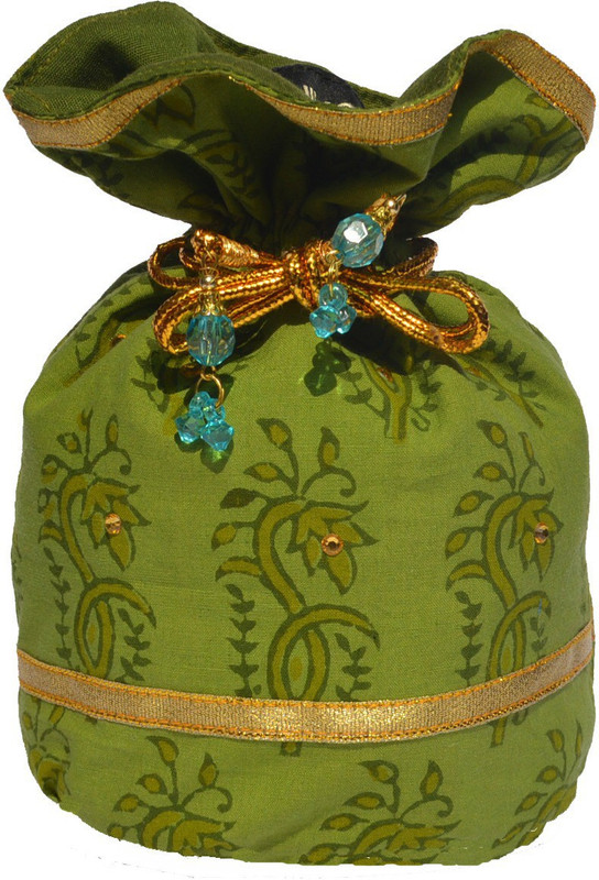 Viniyog Printed Cotton Cosmetic Bag(Green) Viniyog Printed Cotton Cosmetic Bag(Green)