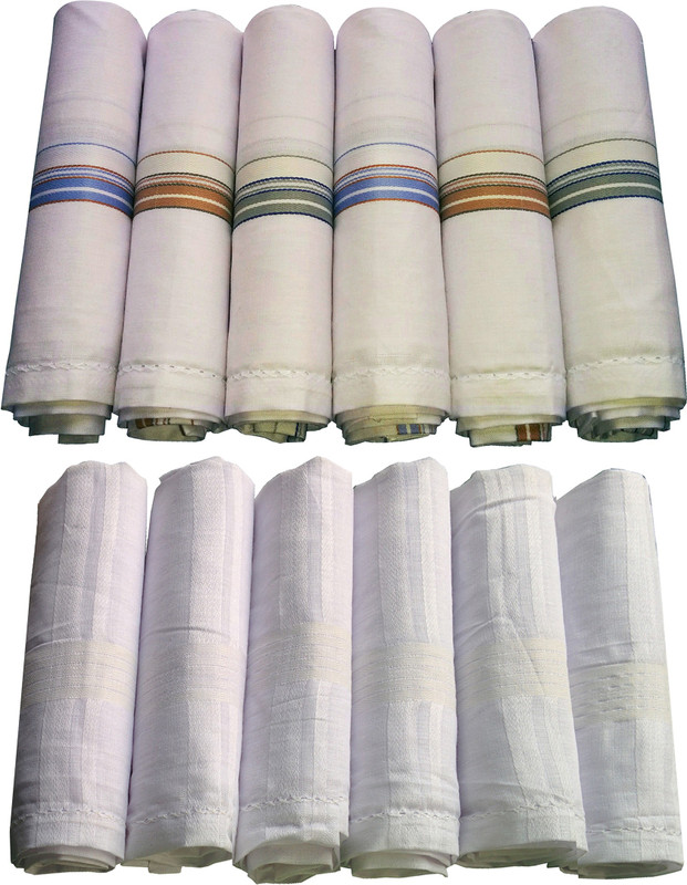 XYZ Textiles Men's Plain White and Colored Combo Rumal Handkerchief(Pack of 12)