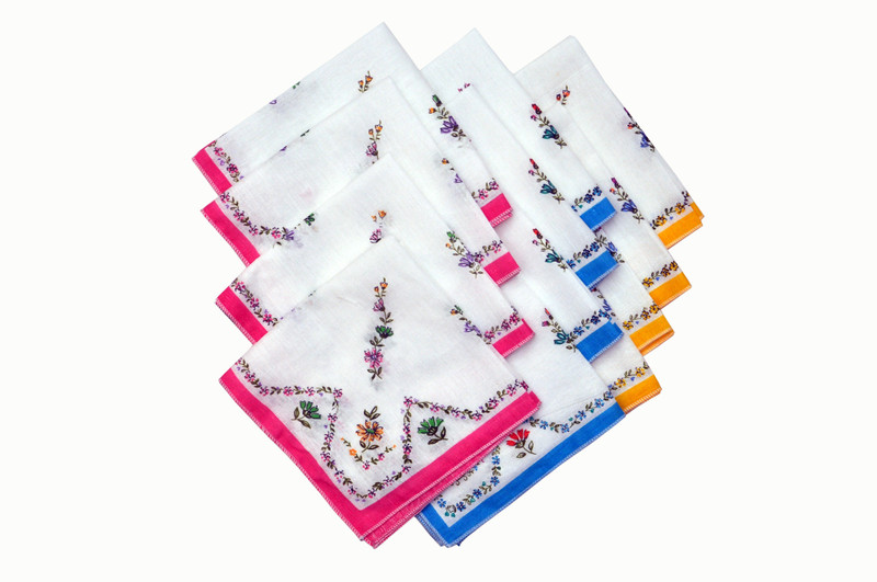 Belle Girl Women White Color Flower Print Large Handkerchief(Pack of 12)